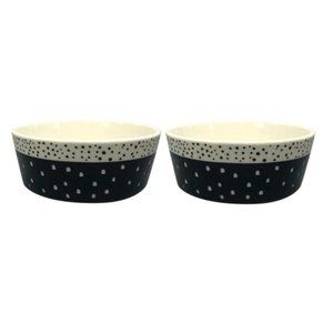 2 Boots & Barkley Ceramic Pet Bowls Navy & White